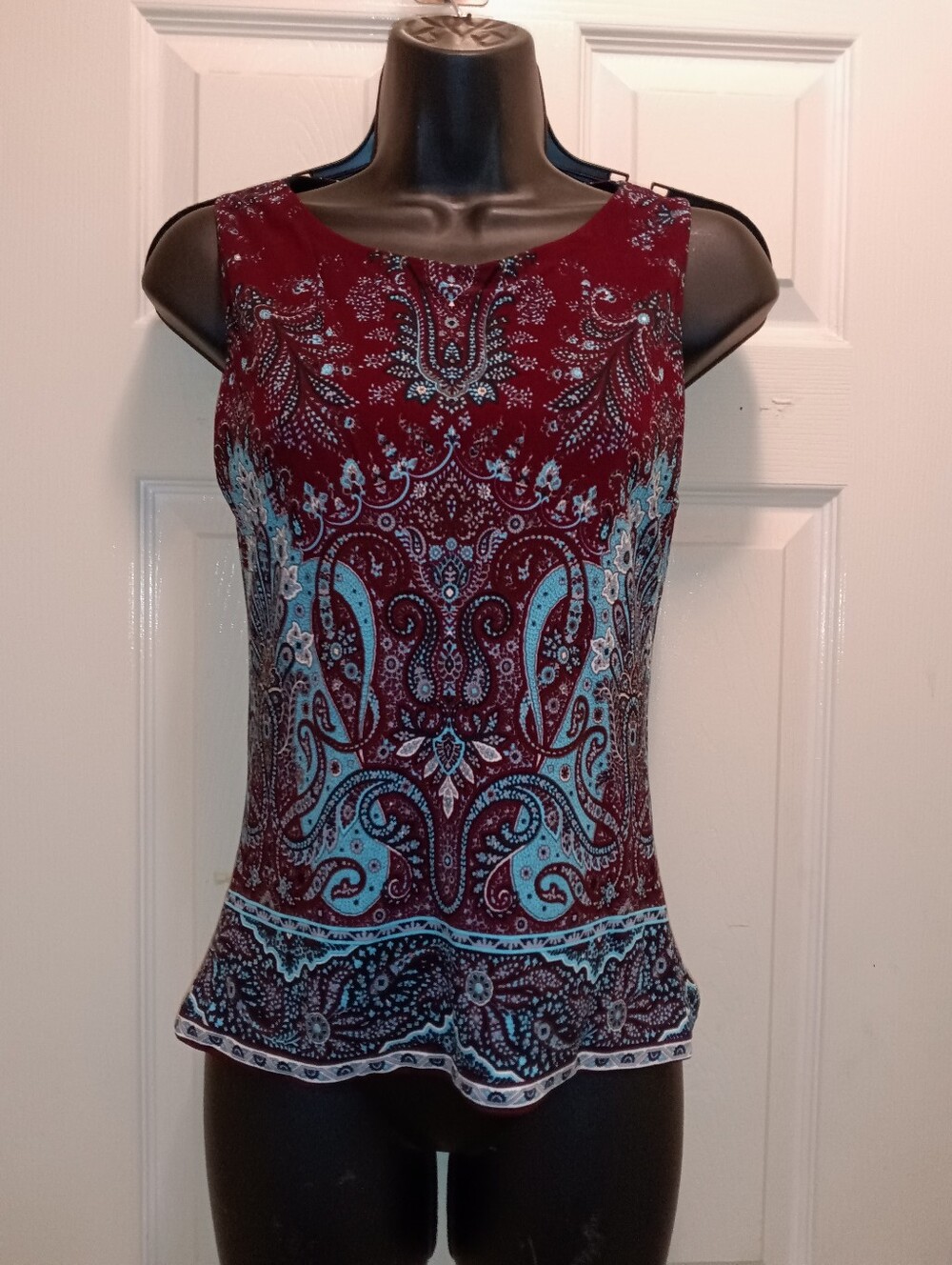 Yigal Azrouel Sleeveless Paisley Print Tank Top - Burgundy & Teal High Quality!